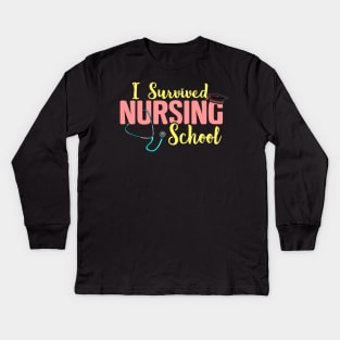 Cute I Survived Nursing School RN Nurse Graduation Kids Long Sleeve T-Shirt